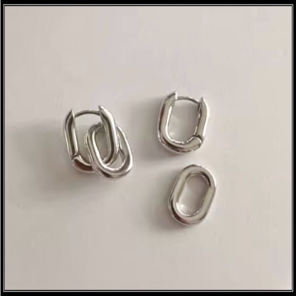 New Silver Double Link Convertible Hoop Earrings - Picture 5 of 5